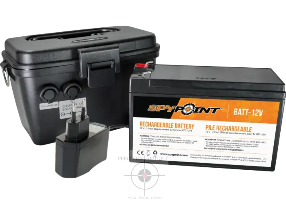 Batterie 12V Spypoint avec Chargeur et Boîtier Rivolier