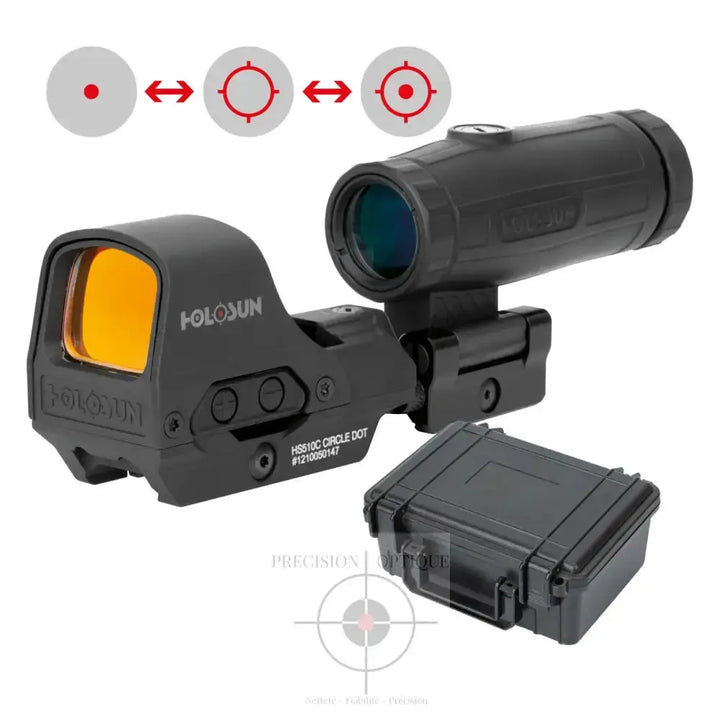 Ensemble Holosun Hs510C Avec Loupe Hm3X Et Étui De Protection Point Rouge